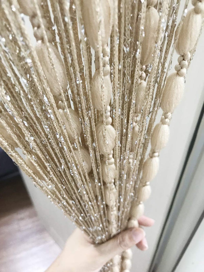 Eyotool Door String Curtain Flat Silver Ribbon Thread with Shaggy Tassel Room Divider, 39â€™â€™x79â€™â€™, (Gold-style2) - Image 2